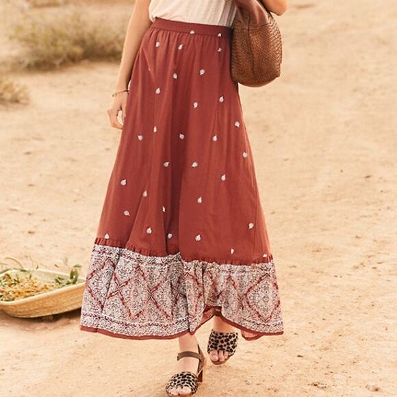 Garnet Hill Women's Medium Skirt Long Maxi Organic Cotton Pull On Elastic Waist - Picture 1 of 14
